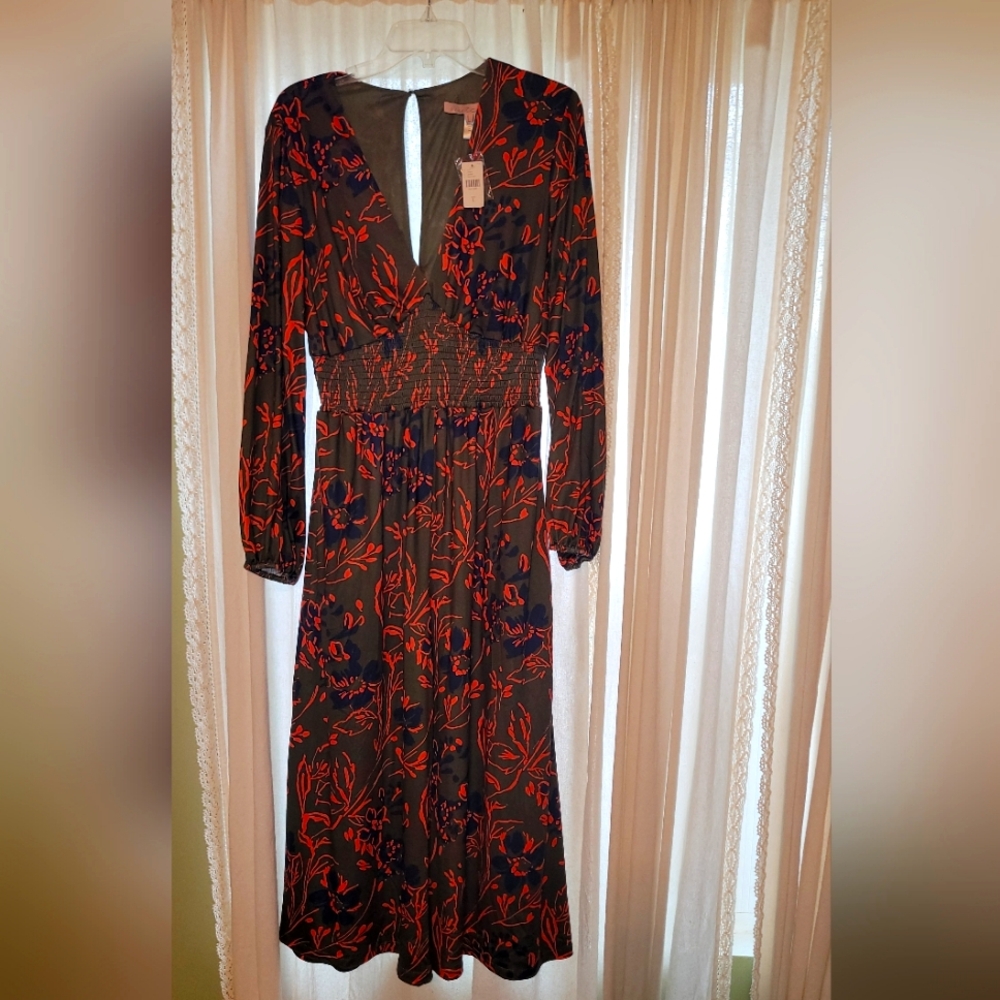 HUTCH NWT GREEN V-NECK SMOCKED WAIST WOMENS JUMPSUIT W/POCKETS SZ LARGE